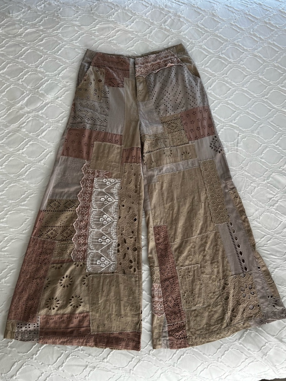 Free People’s Patchwork wide-leg boho pants, Sweet & Salty, Size 8 - Picture 6 of 11